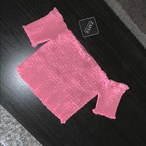 Smocked Off the Shoulder Crop